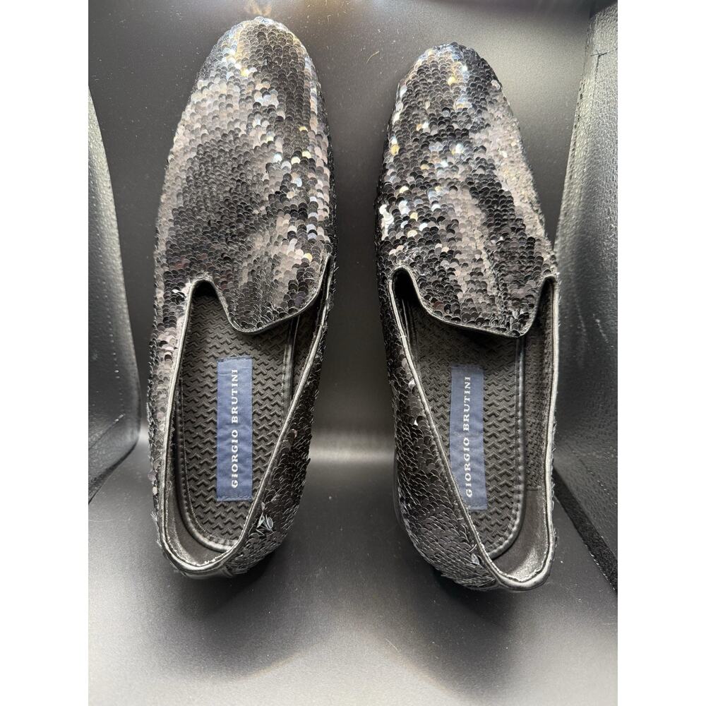 Giorgio Brutini Cohort Dress Slip-On Sequin Black to Silver Loafers Sz 9M